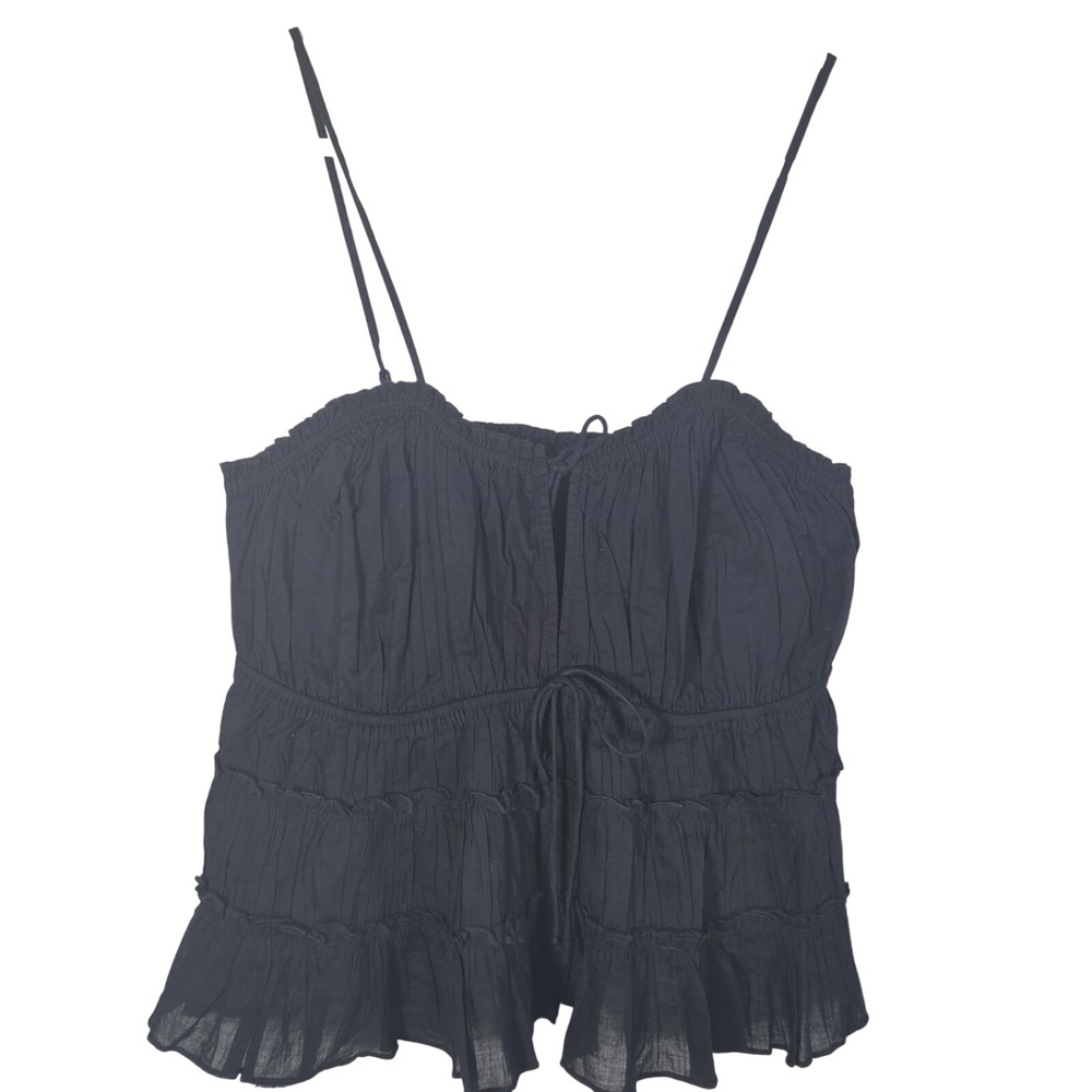 Camisole Top Womens XS Black Tiered Ruffle Peplum Boho Dark Fairycore Whimsigoth
